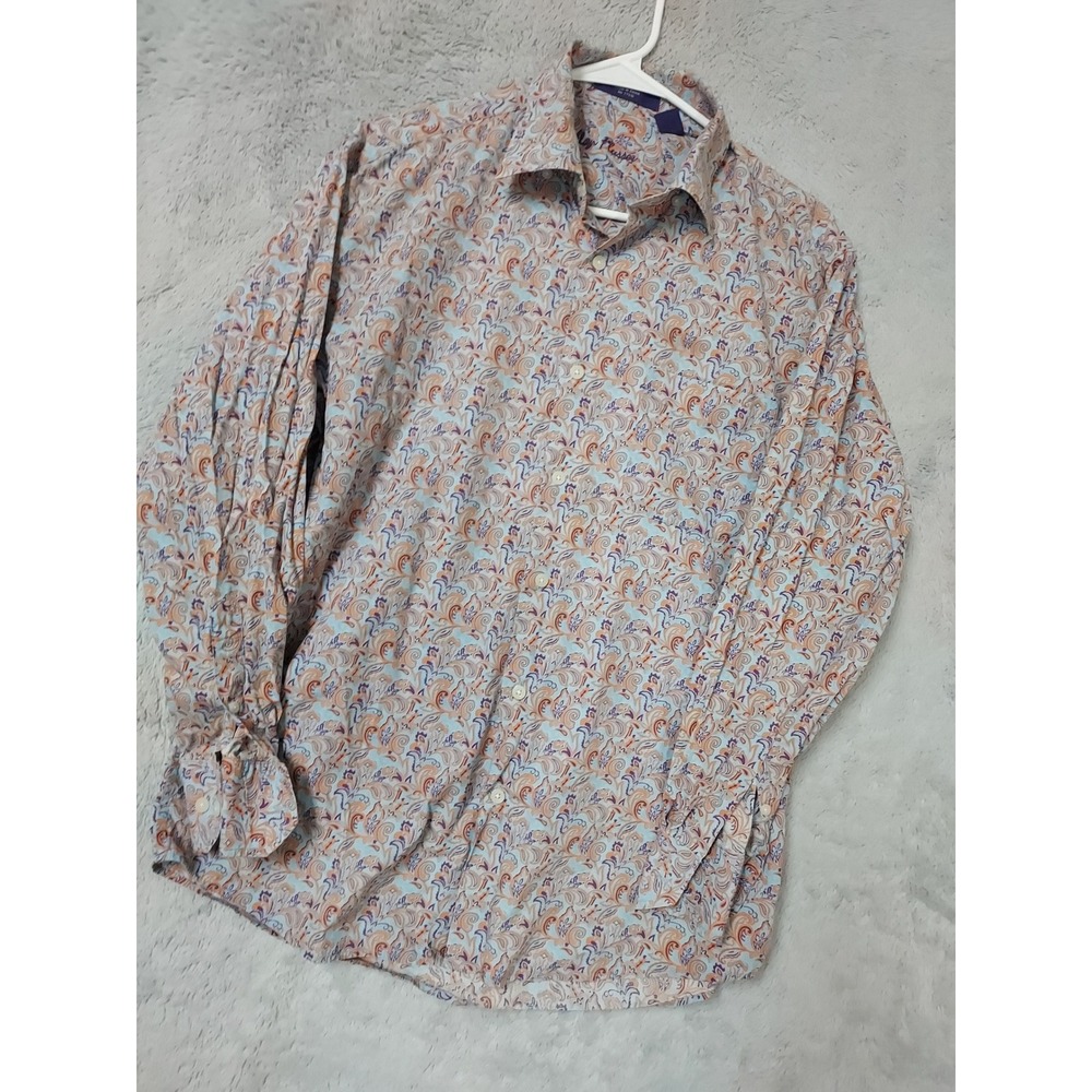 Alan Flusser Shirt Mens Medium Paisley Long Sleeve Button Up Funky Party READ M